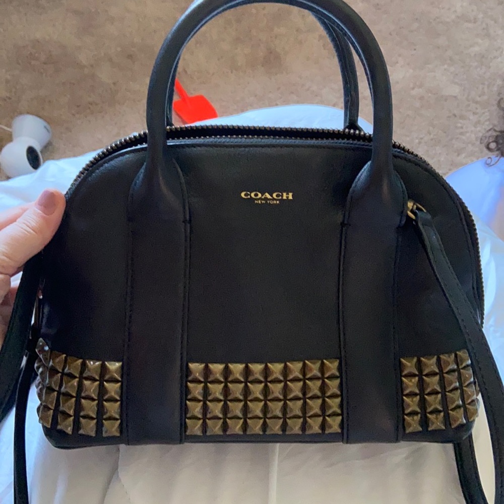 Black studded mini Coach bag